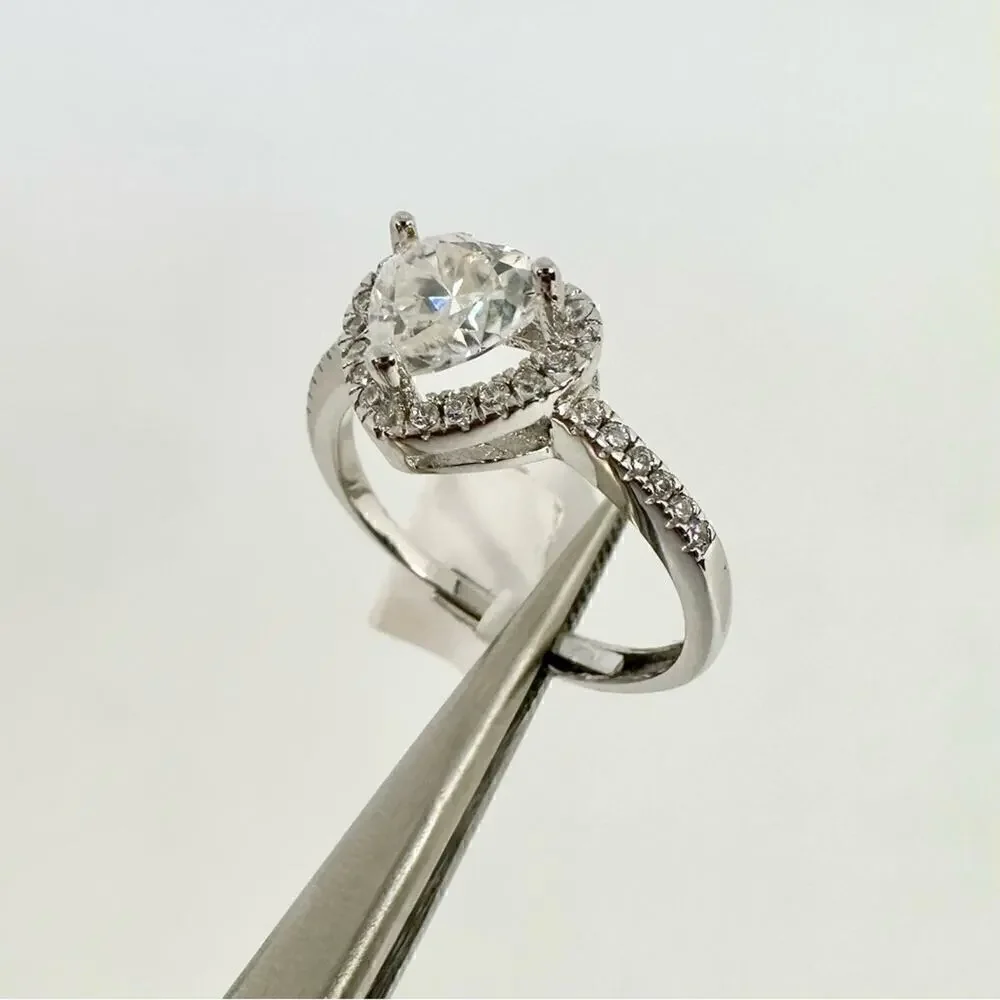 Heart Cut Halo Moissanite Diamond Engagement Ring 1.2 Ct Adjustable Ring.